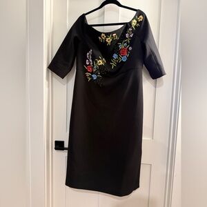 Sachin + Babi Black Midi Dress with Floral Embroidery
